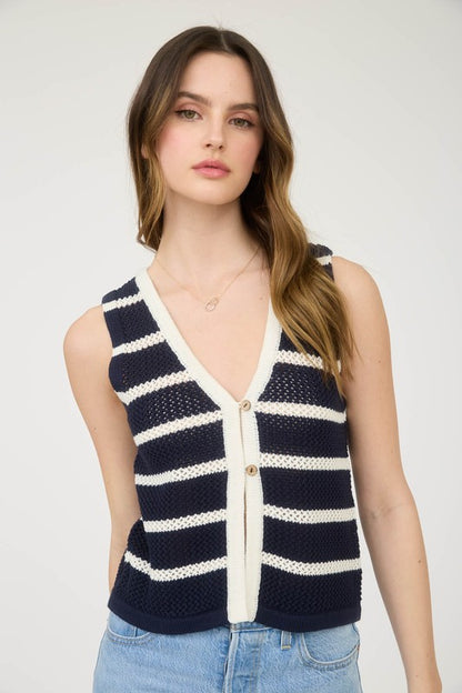 CT 2736 - Striped Split Hem Vest