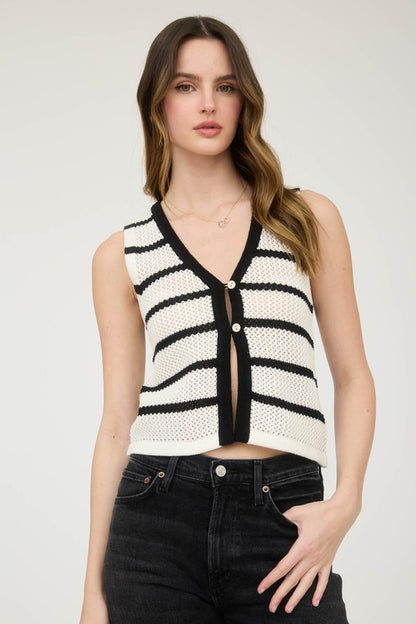 CT 2736 - Striped Split Hem Vest