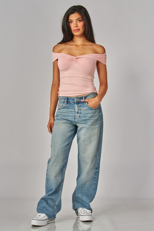 DT 1654 - Off Shoulder Twist Front Top