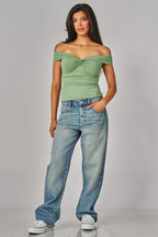 DT 1654 - Off Shoulder Twist Front Top