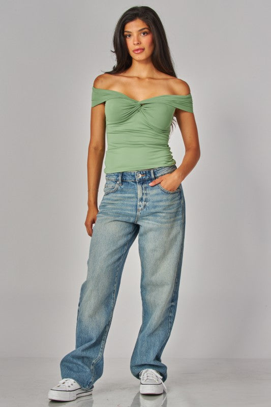 DT 1654 - Off Shoulder Twist Front Top