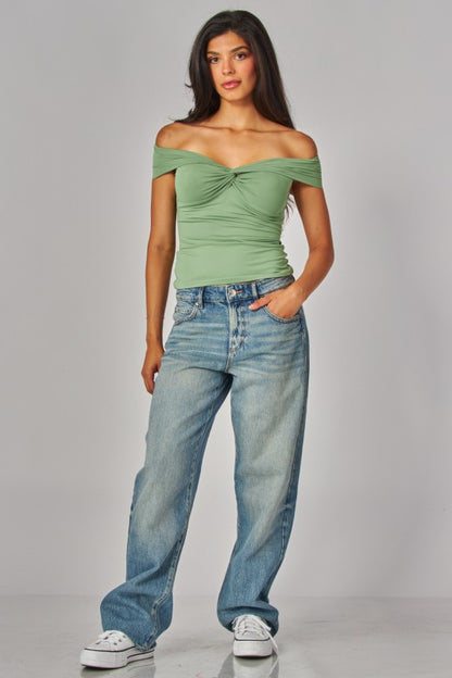 DT 1654 - Off Shoulder Twist Front Top