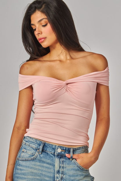 DT 1654 - Off Shoulder Twist Front Top