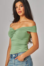 DT 1654 - Off Shoulder Twist Front Top