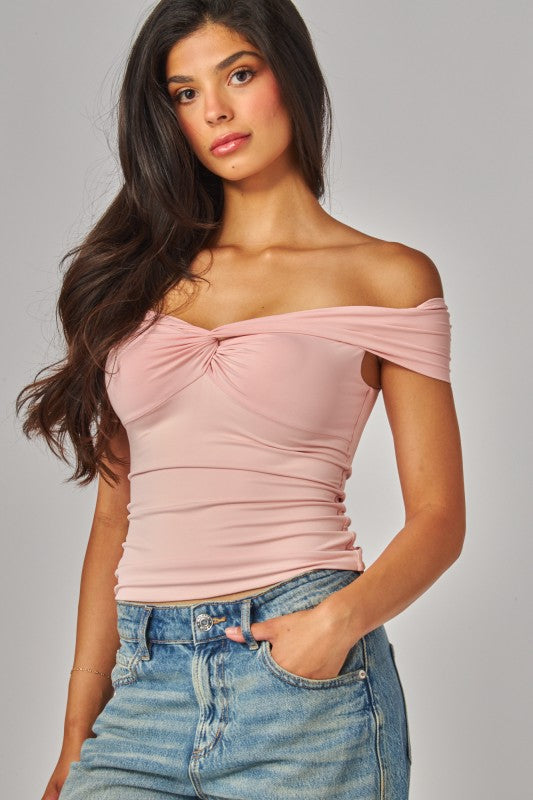 DT 1654 - Off Shoulder Twist Front Top