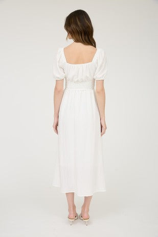 DD 1447 - Smocked Waist Balloon Sleeve Midi Dress