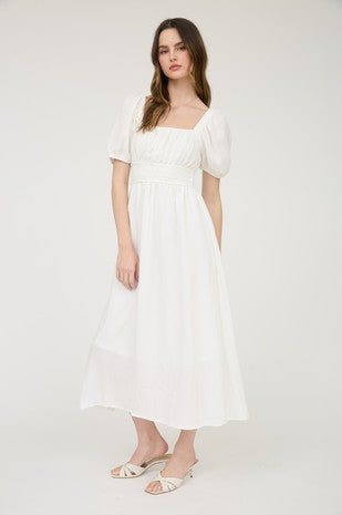 DD 1447 - Smocked Waist Balloon Sleeve Midi Dress