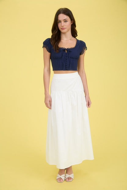 DT 1785 - Lace Trim Front Tie Crop Top