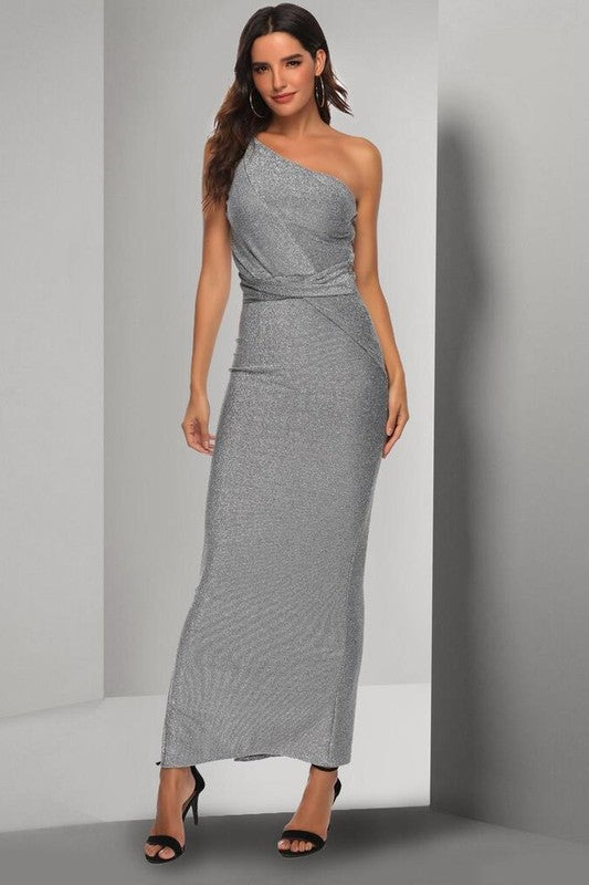 GOWN 414 - Metallic One Shoulder Gown