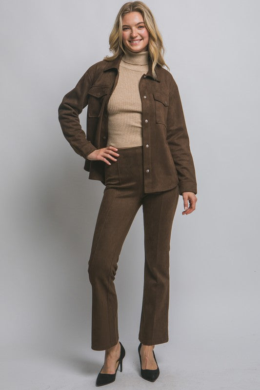 P 795 - Flared High Rise Suede Pants