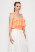 DT 1914 - Ruffled Tie Shoulder Crop Top