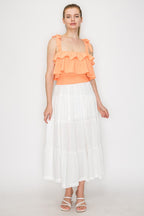 DT 1914 - Ruffled Tie Shoulder Crop Top