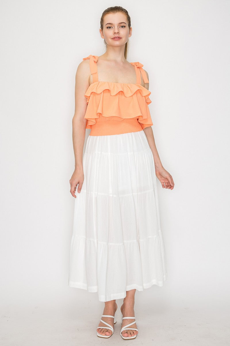 DT 1914 - Ruffled Tie Shoulder Crop Top