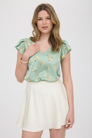 DT 1924 - Floral Satin Scallop Blouse