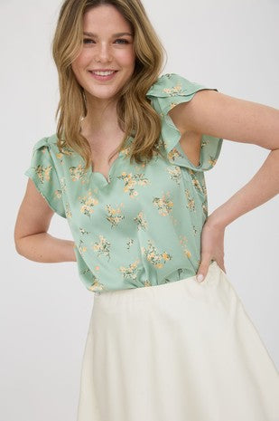 DT 1924 - Floral Satin Scallop Blouse