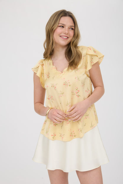 DT 1924 - Floral Satin Scallop Blouse