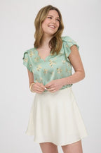 DT 1924 - Floral Satin Scallop Blouse