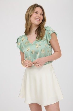 DT 1924 - Floral Satin Scallop Blouse