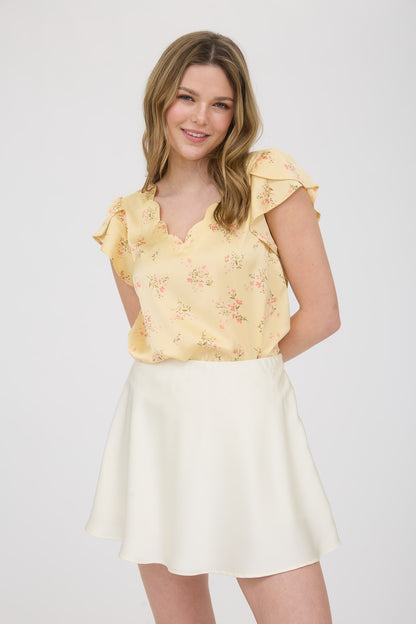 DT 1924 - Floral Satin Scallop Blouse
