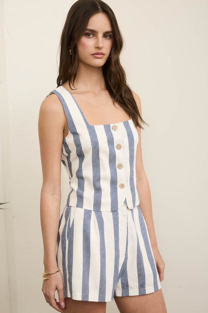 SET 057 - Striped High Waist Linen Shorts