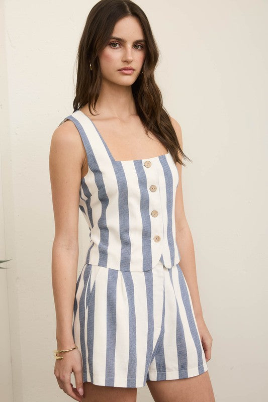SET 057 - Striped High Waist Linen Shorts