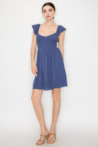 DD 1392 - Ruffled Cap Sleeve Dress