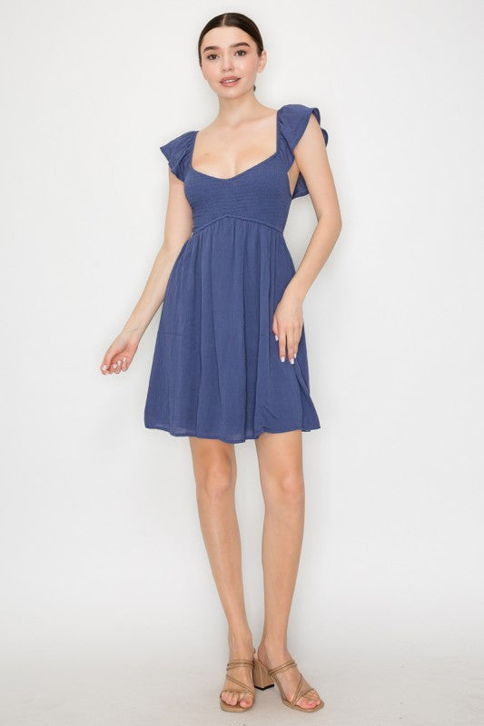 DD 1392 - Ruffled Cap Sleeve Dress