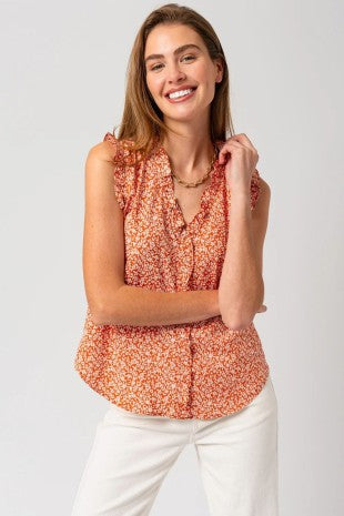 CT 2664 - Floral Ruffle Sleeveless Top