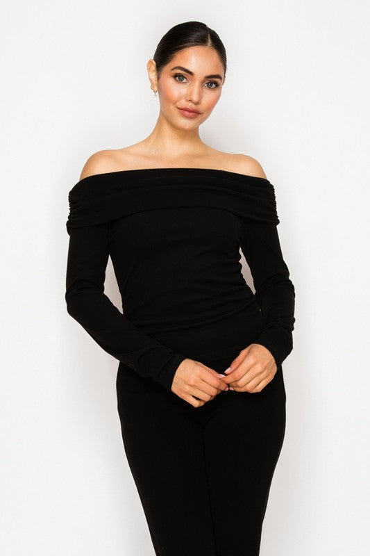 DT 1825 - Bardot Neck Ribbed Top