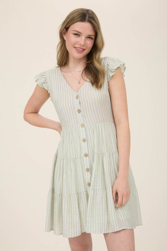 CD 3644 - Striped Button Down Mini Dress