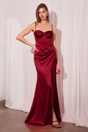 GOWN 433 - Slit Satin Corset Gown