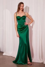 GOWN 433 - Slit Satin Corset Gown