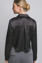 DT 1955 - Cropped Satin Button Up Shirt
