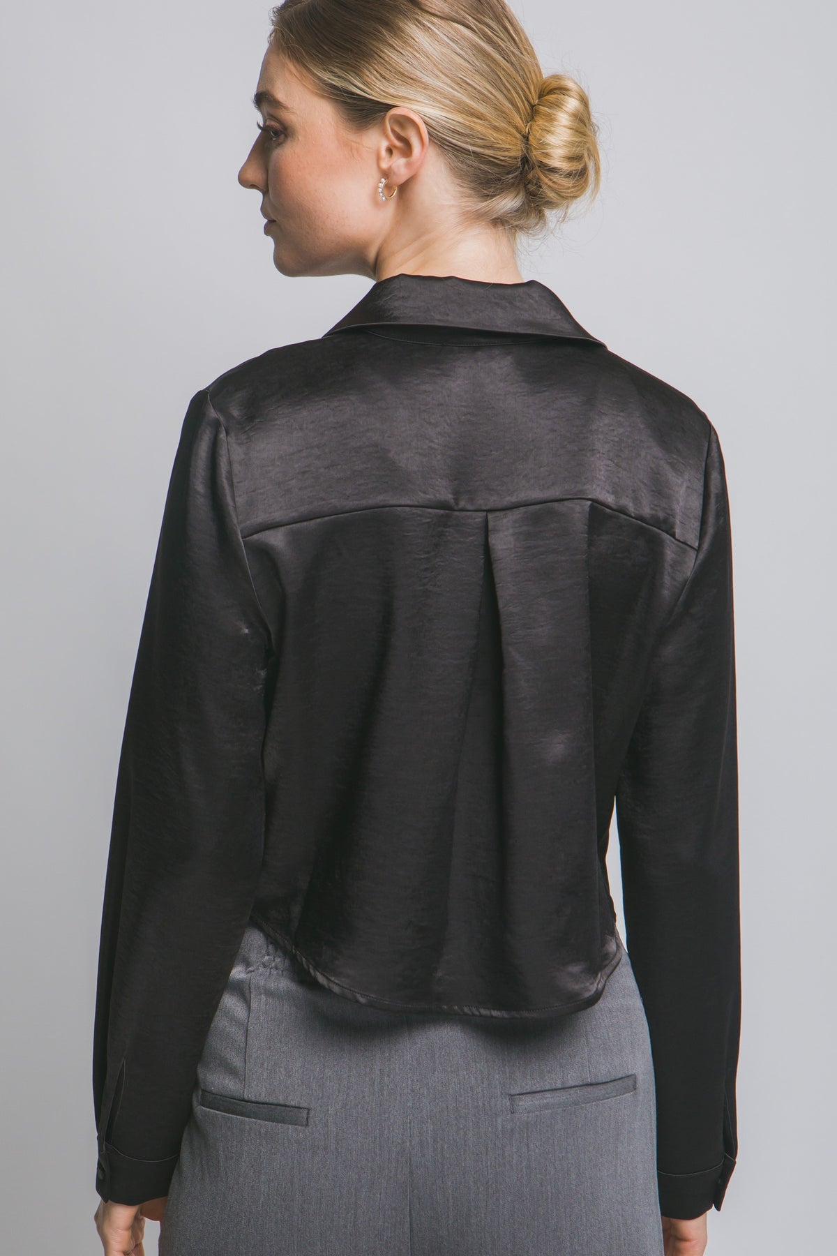 DT 1955 - Cropped Satin Button Up Shirt
