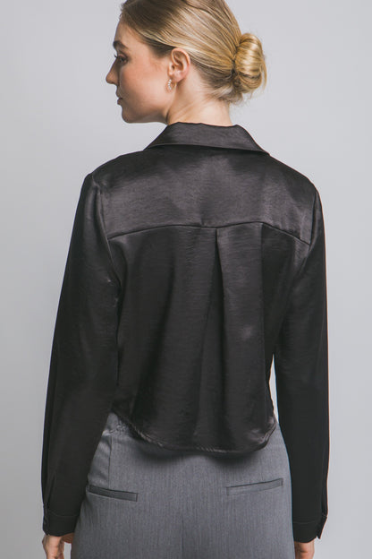 DT 1955 - Cropped Satin Button Up Shirt
