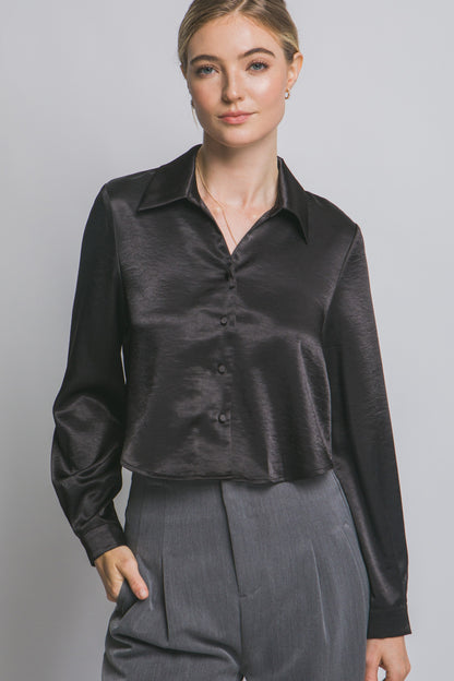 DT 1955 - Cropped Satin Button Up Shirt