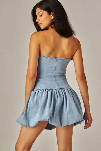 CD 3662 - Denim Bubble Hem Mini Dress
