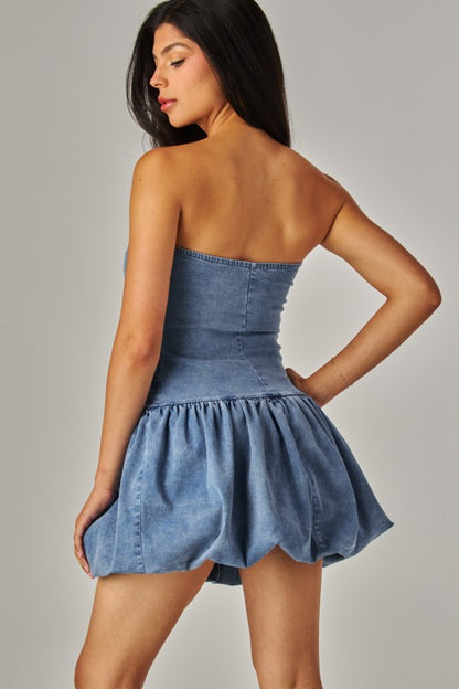CD 3662 - Denim Bubble Hem Mini Dress
