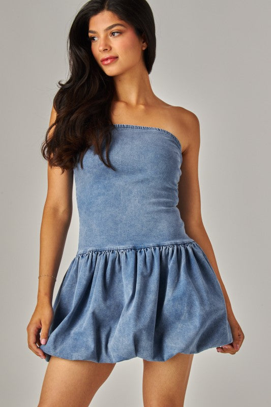 CD 3662 - Denim Bubble Hem Mini Dress
