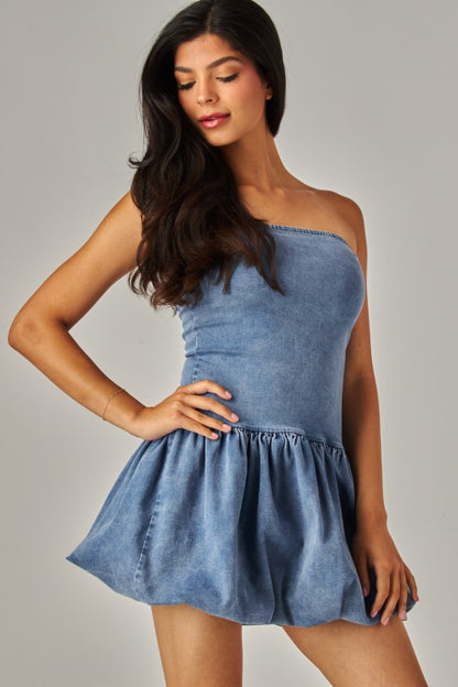 CD 3662 - Denim Bubble Hem Mini Dress