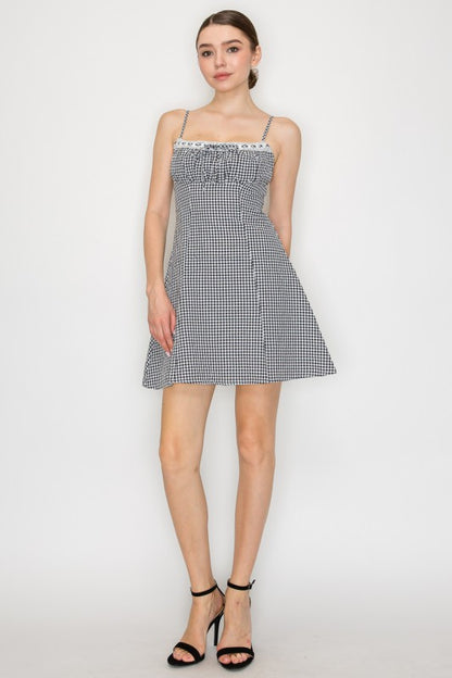 DD 1321 - Shirred Bust Cami Gingham Dress