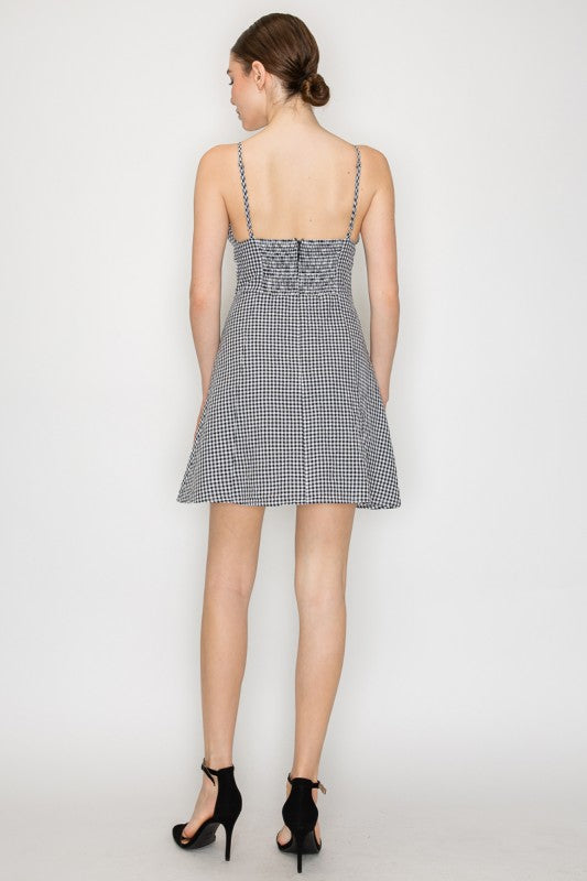 DD 1321 - Shirred Bust Cami Gingham Dress