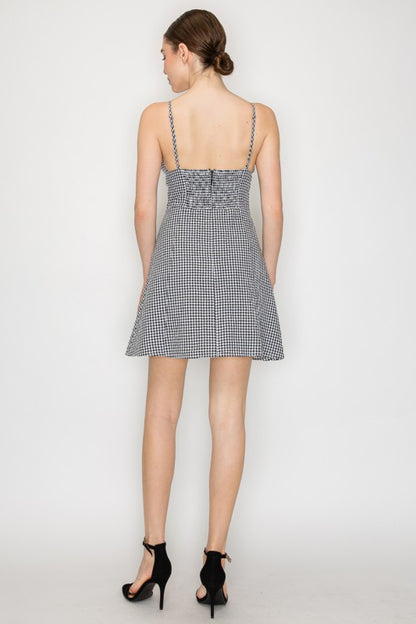 DD 1321 - Shirred Bust Cami Gingham Dress