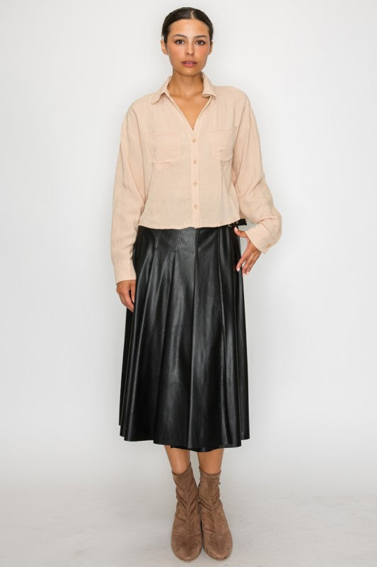SKT 1000 - Faux Leather Flare Skirt