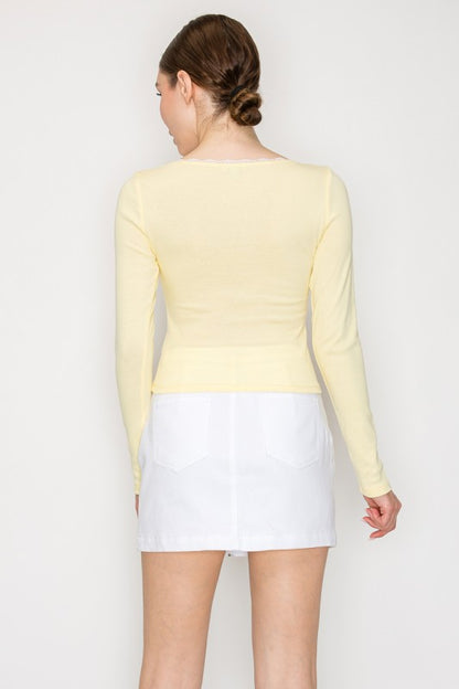 CT 2753 - Lace Trim Long Sleeve Top