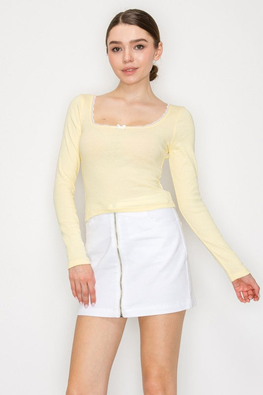 CT 2753 - Lace Trim Long Sleeve Top