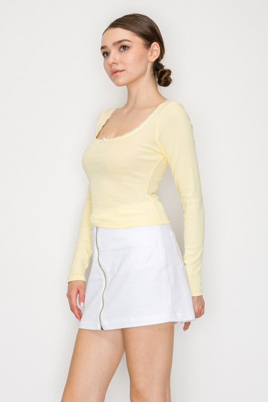 CT 2753 - Lace Trim Long Sleeve Top