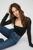 DT 1819 - Ruched Long Sleeve Mesh Top