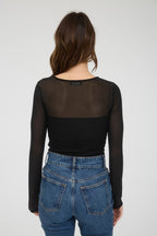 DT 1819 - Ruched Long Sleeve Mesh Top