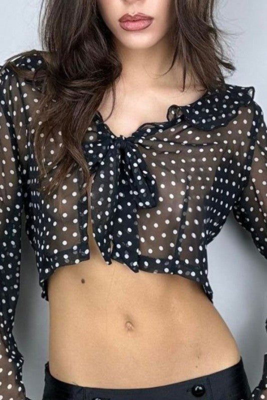 DT 1844 - Polka Dot Tie Front Blouse
